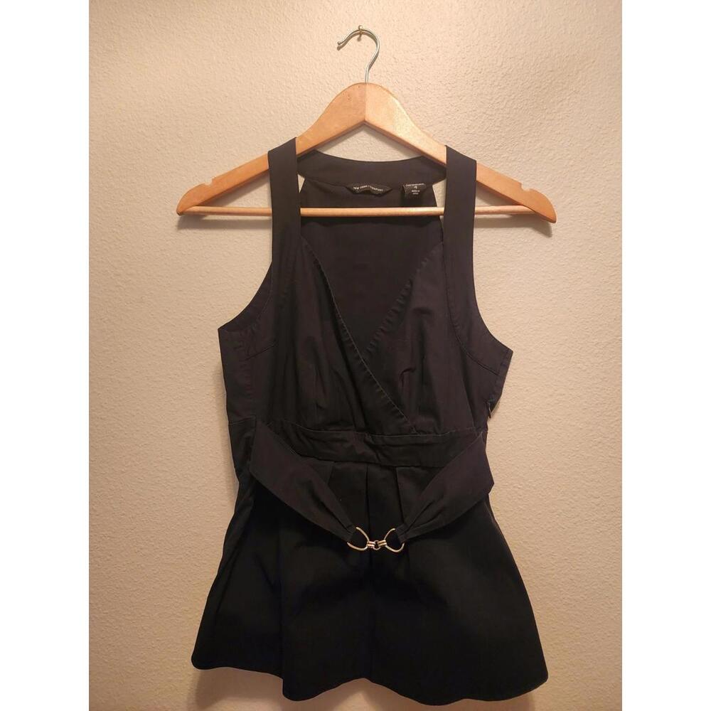 New York & Company Sleeveless Black Shirt with Waist Belt Size 4
